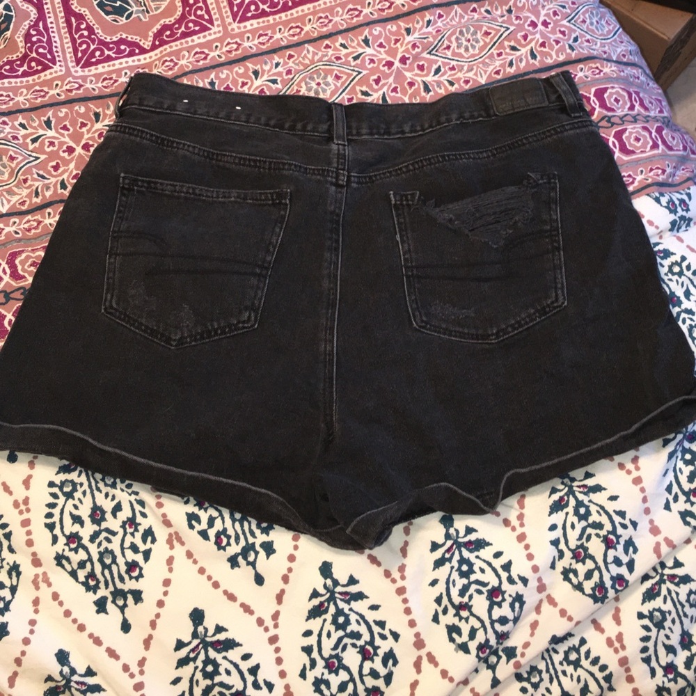 Black rolled cuff denim shorts